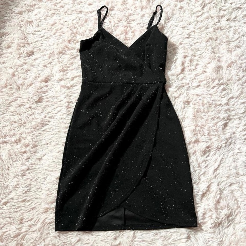 Celestial Whimsygoth Dark Fairy Sparkle Formal Cocktail Glam Wrap Mini Dress